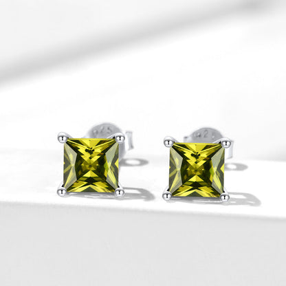 Sterling Silver Princess Cut Birthstone Stud Earrings Gift for Her