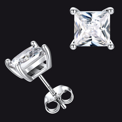 Sterling Silver Princess Cut Birthstone Stud Earrings Gift for Her