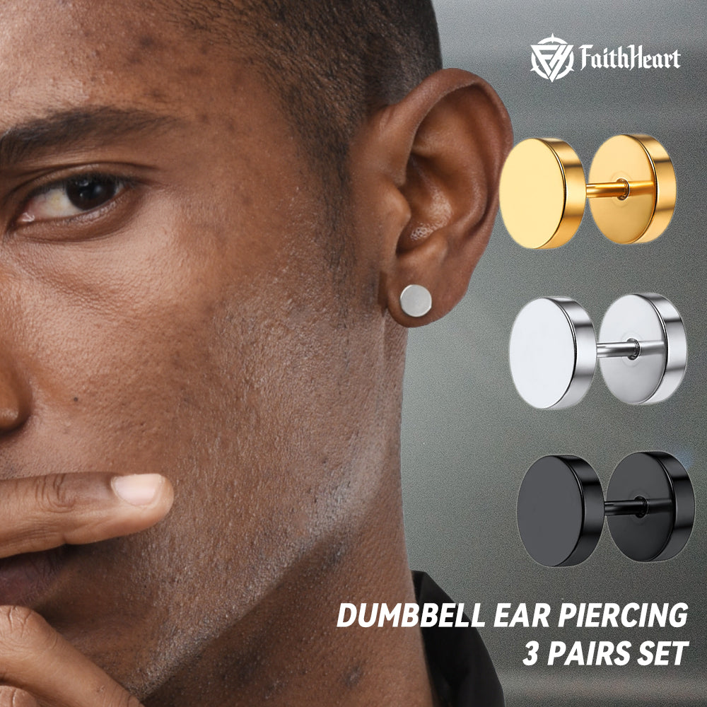 Punk Round Fake Plug Stud Earrings Set – 3 Pairs | 6mm & 8mm
