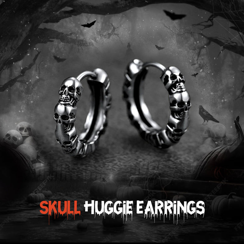 Gothic Skull Huggie Hoop Earrings for