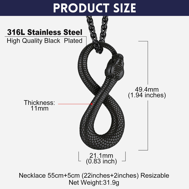Punk Eight Pythons Infinity Snake Necklace for