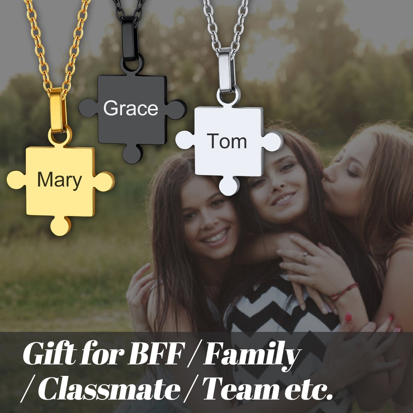 Custom Puzzle Piece Matching Pendant Necklaces Set for Family Best Friends