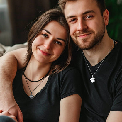 Custom Puzzle Matching Necklaces for Couple Mom Daughter 2pcs