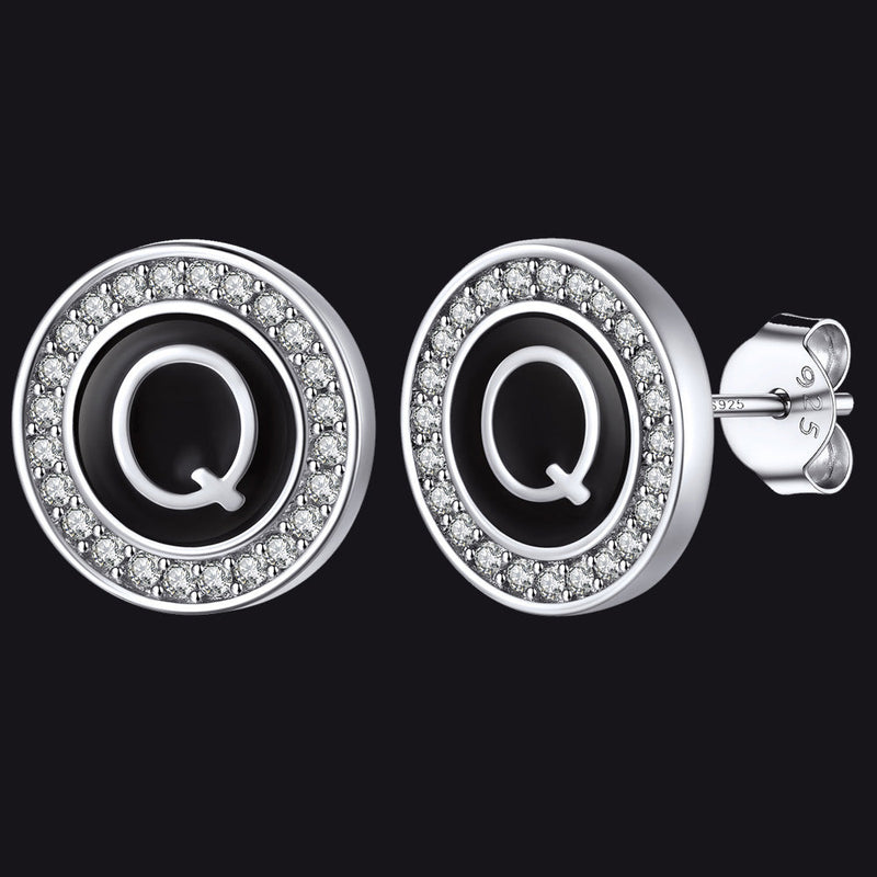 Personalized Black Initial Letter Stud Earrings for