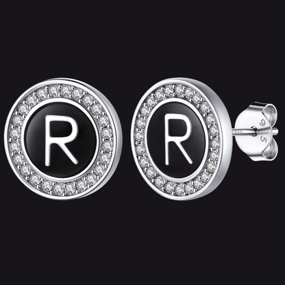 Personalized Black Initial Letter Stud Earrings for