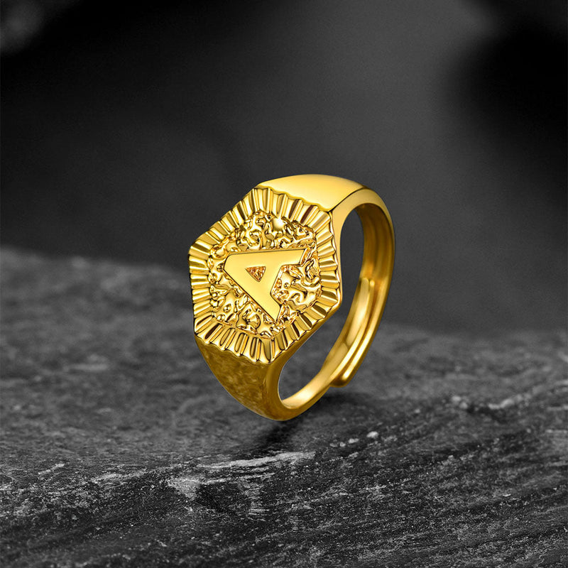 Faithheart Initial Signet Ring for Wedding Band