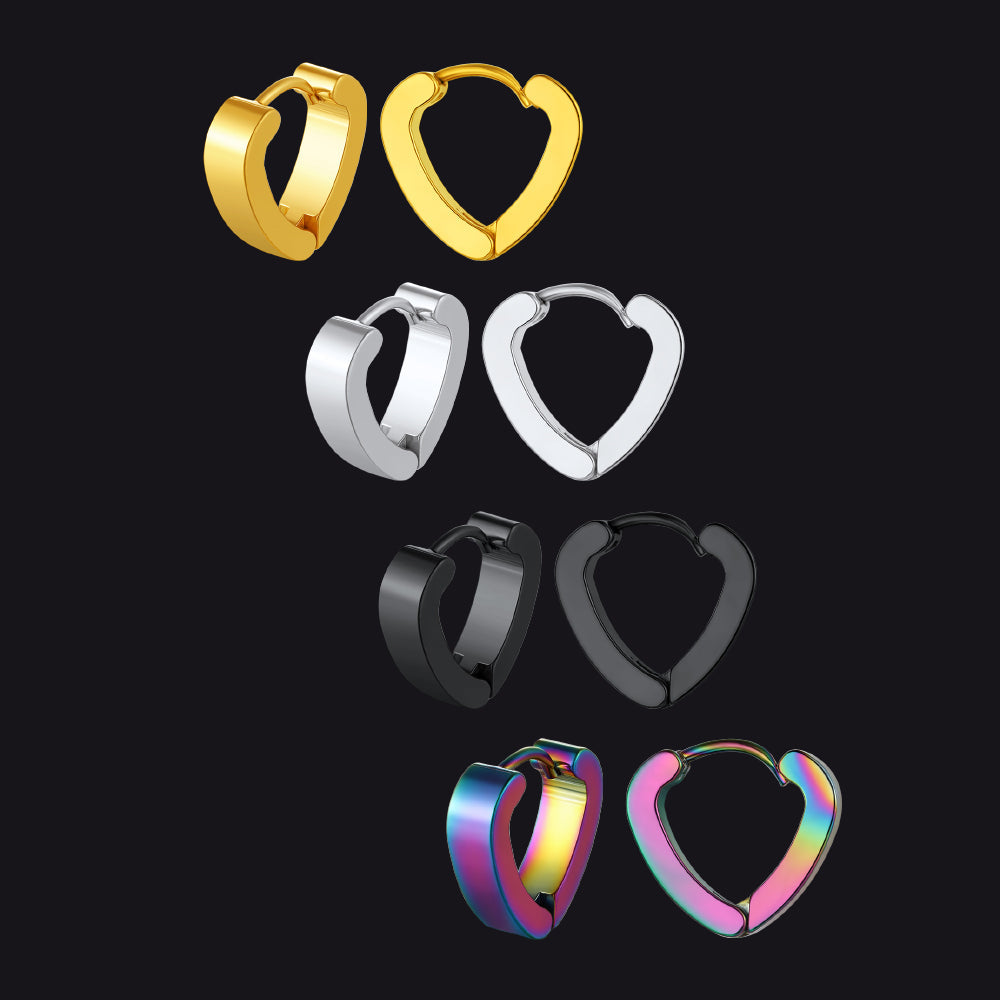 Flash Small Heart Piercing Huggie Hoop Earrings Set for 4 Pairs