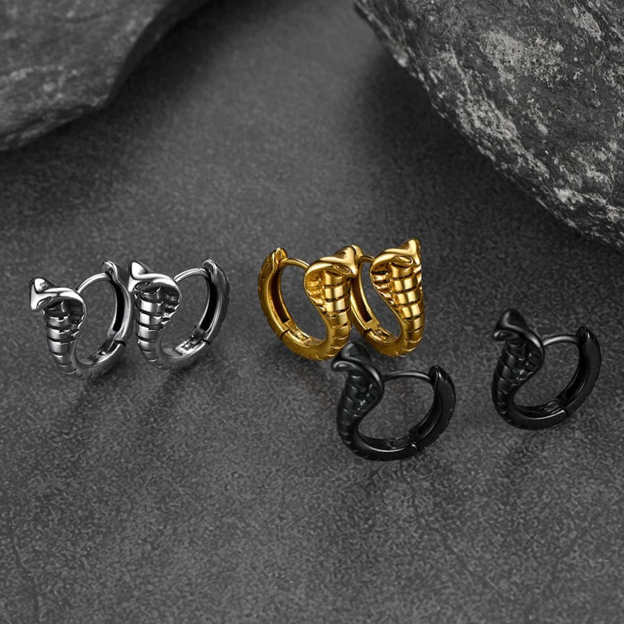 Gothic Punk Snake Hoop Earrings for