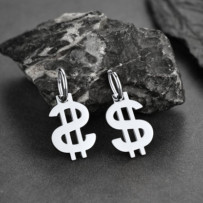 Flash Dollar Sign Dangle Hoop Earrings for
