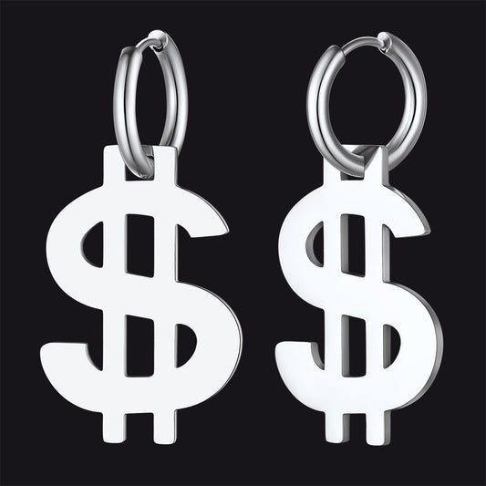 Flash Dollar Sign Dangle Hoop Earrings for
