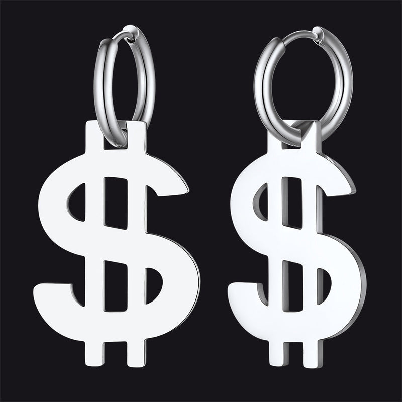 Flash Dollar Sign Dangle Hoop Earrings for