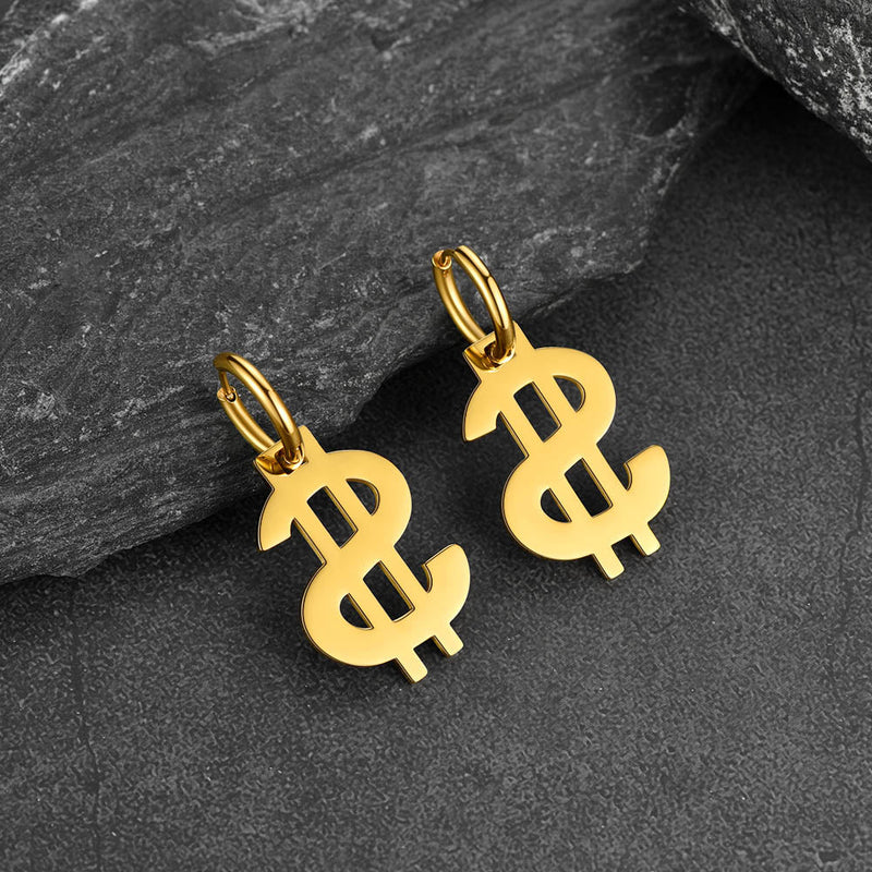 Flash Dollar Sign Dangle Hoop Earrings for