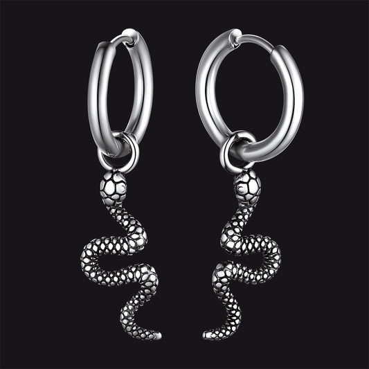 Punk Crawl Snake Drop Hoop Earrings for