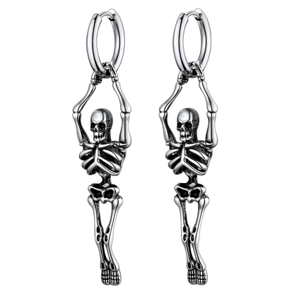 Gothic Skull Skeleton Dangle Hoop Earrings for
