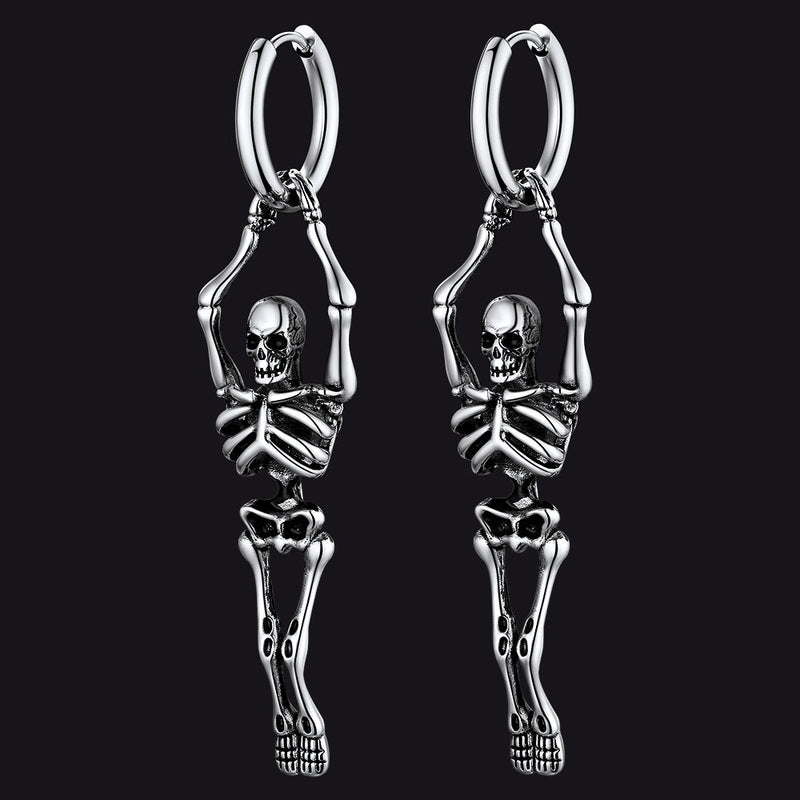 Gothic Skull Skeleton Dangle Hoop Earrings for