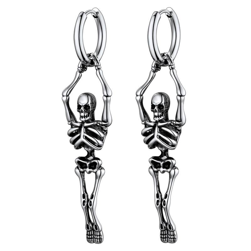 Gothic Skull Skeleton Dangle Hoop Earrings for
