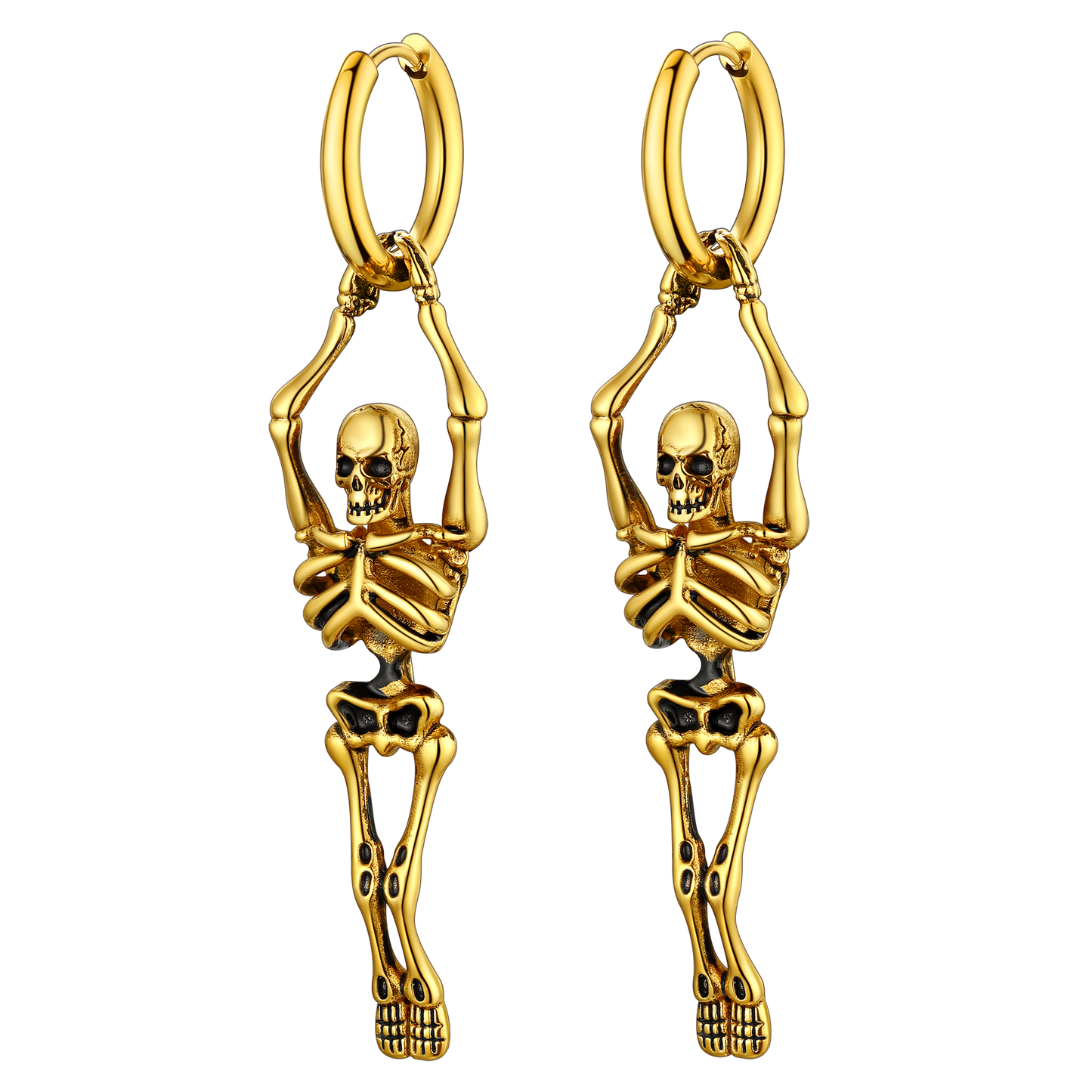 Gothic Skull Skeleton Dangle Hoop Earrings for