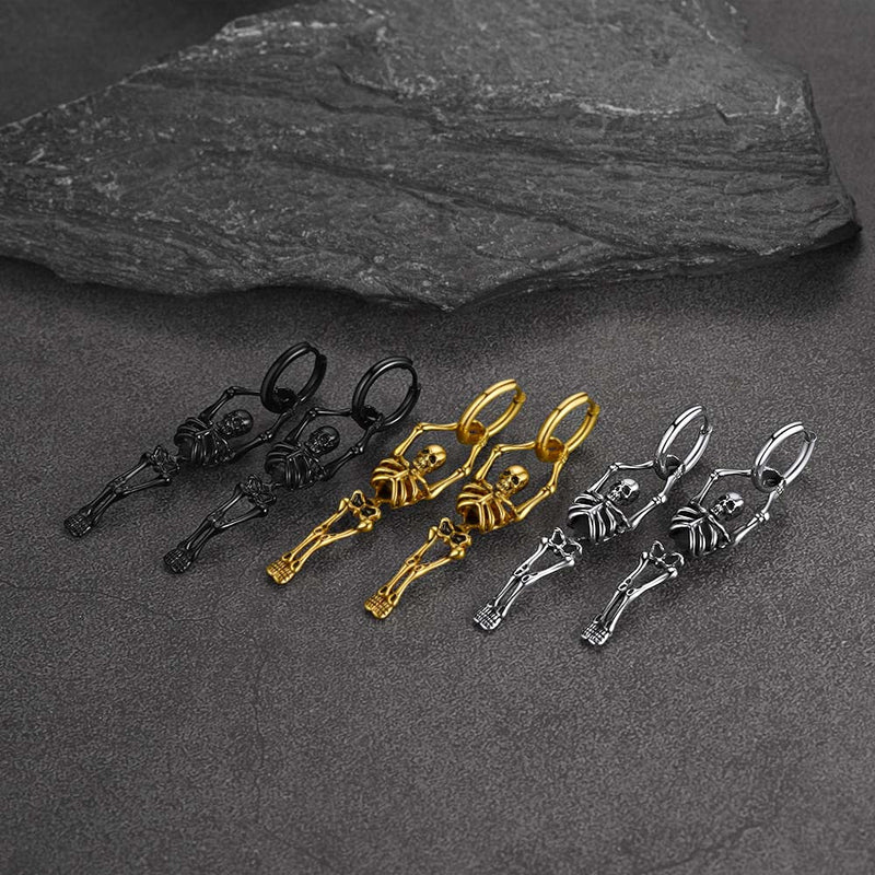 Gothic Skull Skeleton Dangle Hoop Earrings for