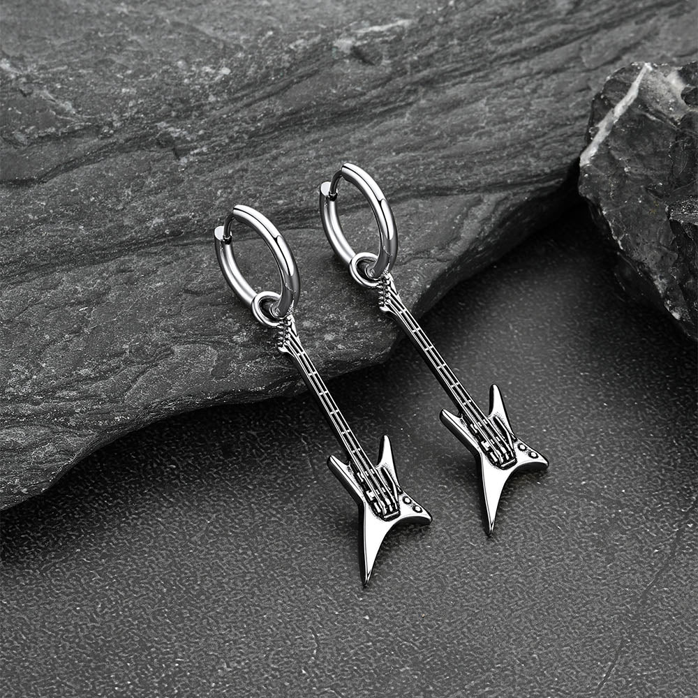 Punk Guitar Hoop Dangle Earrings for