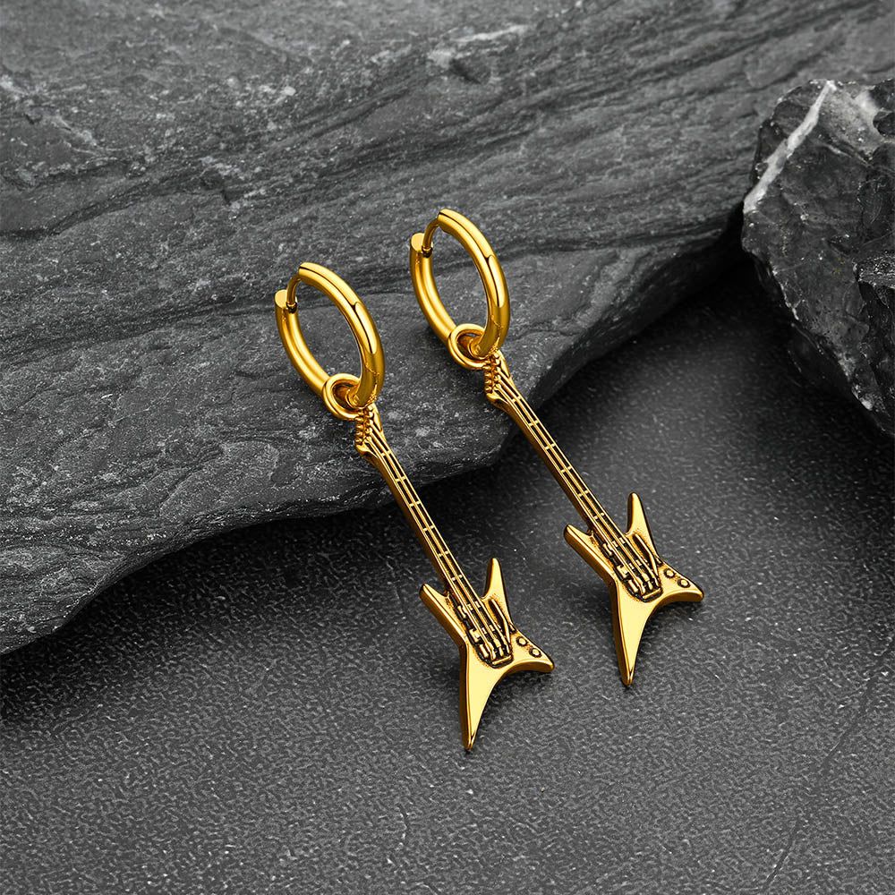 Punk Guitar Hoop Dangle Earrings for