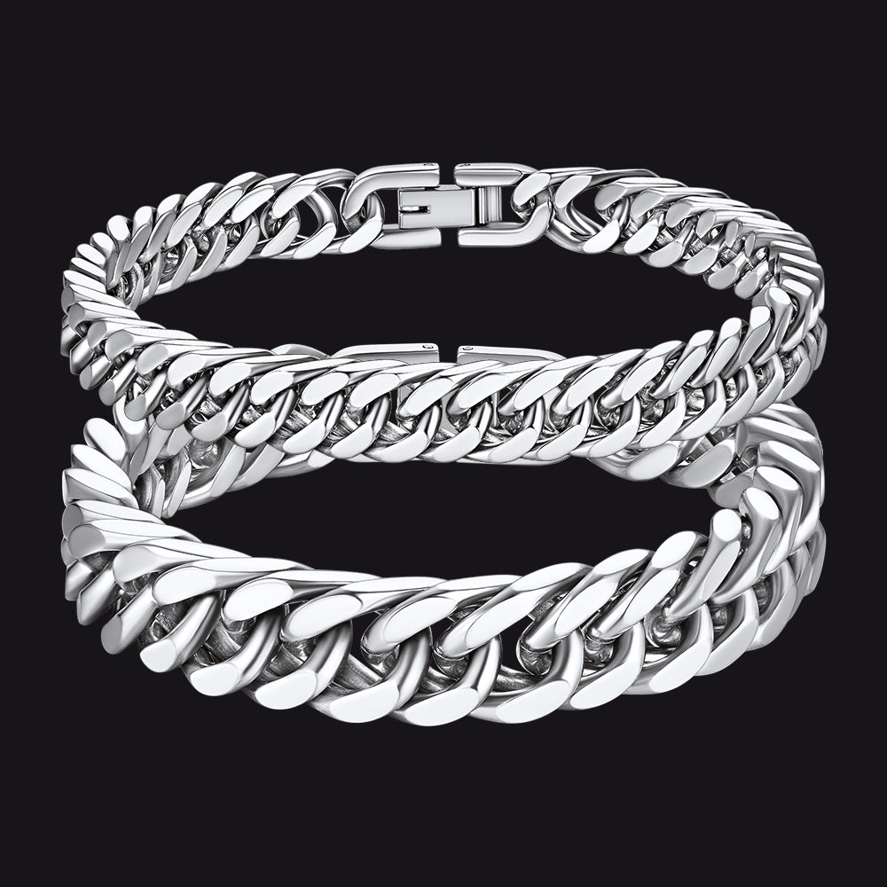 Cuban Link Chain Bracelets Set for Couple, 8/12mm Width