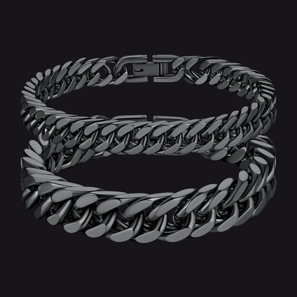 Cuban Link Chain Bracelets Set for Couple, 8/12mm Width