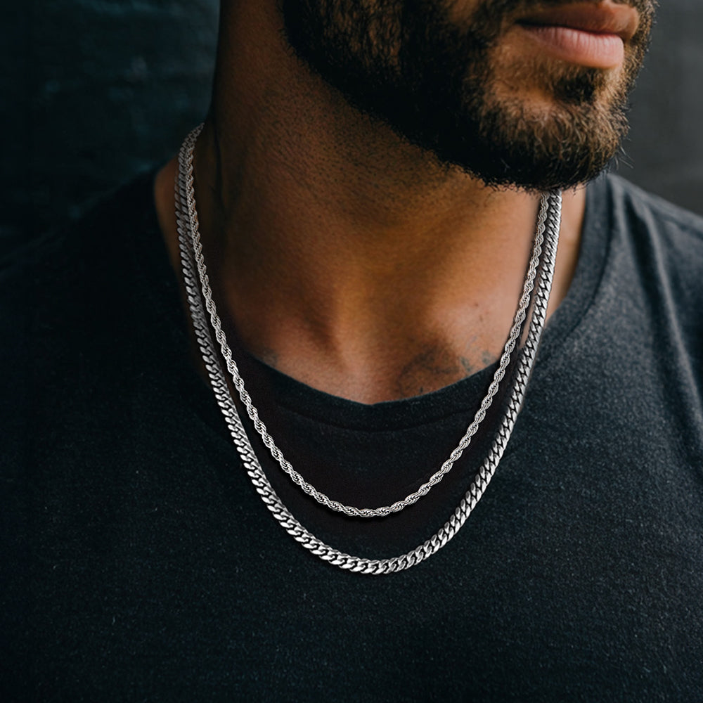 3mm Twisted Rope Chain & 6mm Miami Cuban Chain Set for