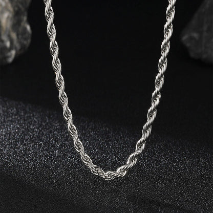 Twisted Rope Link Chain Stainless Steel Necklace for