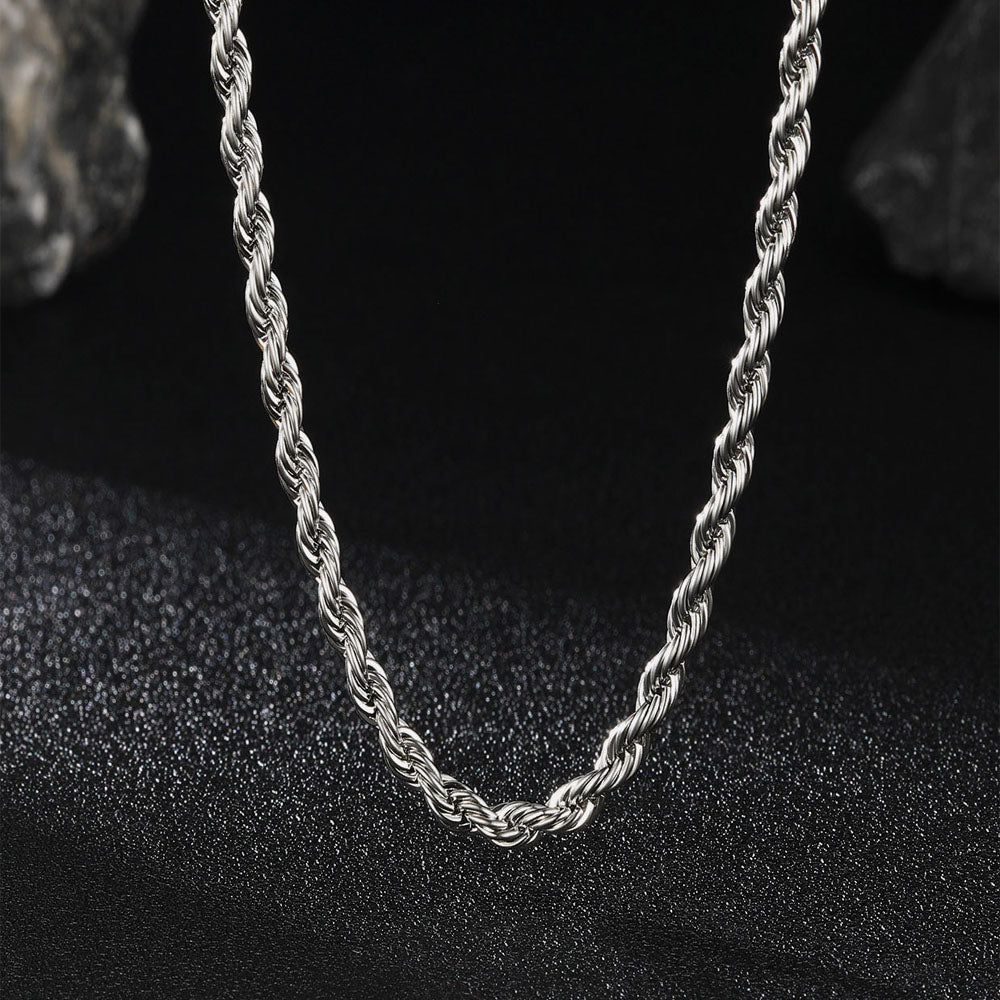 Twisted Rope Link Chain Stainless Steel Necklace for