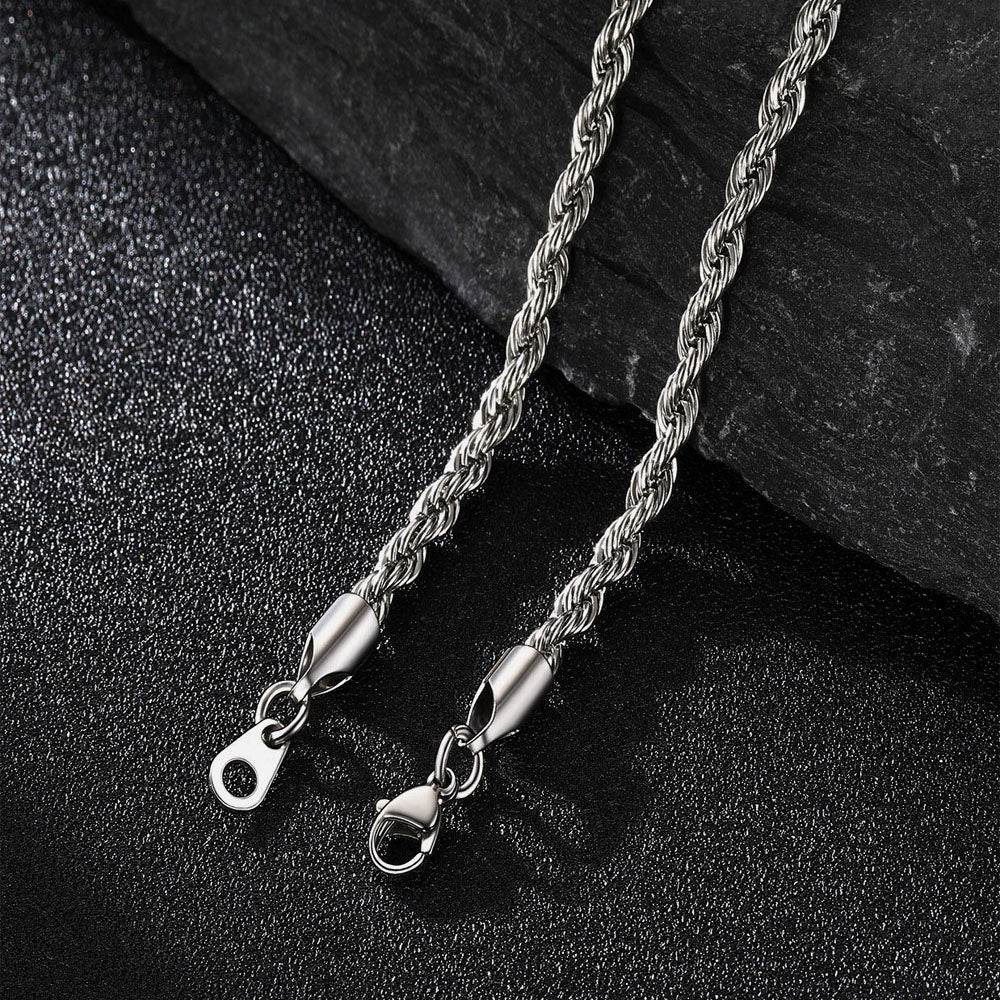 Twisted Rope Link Chain Stainless Steel Necklace for