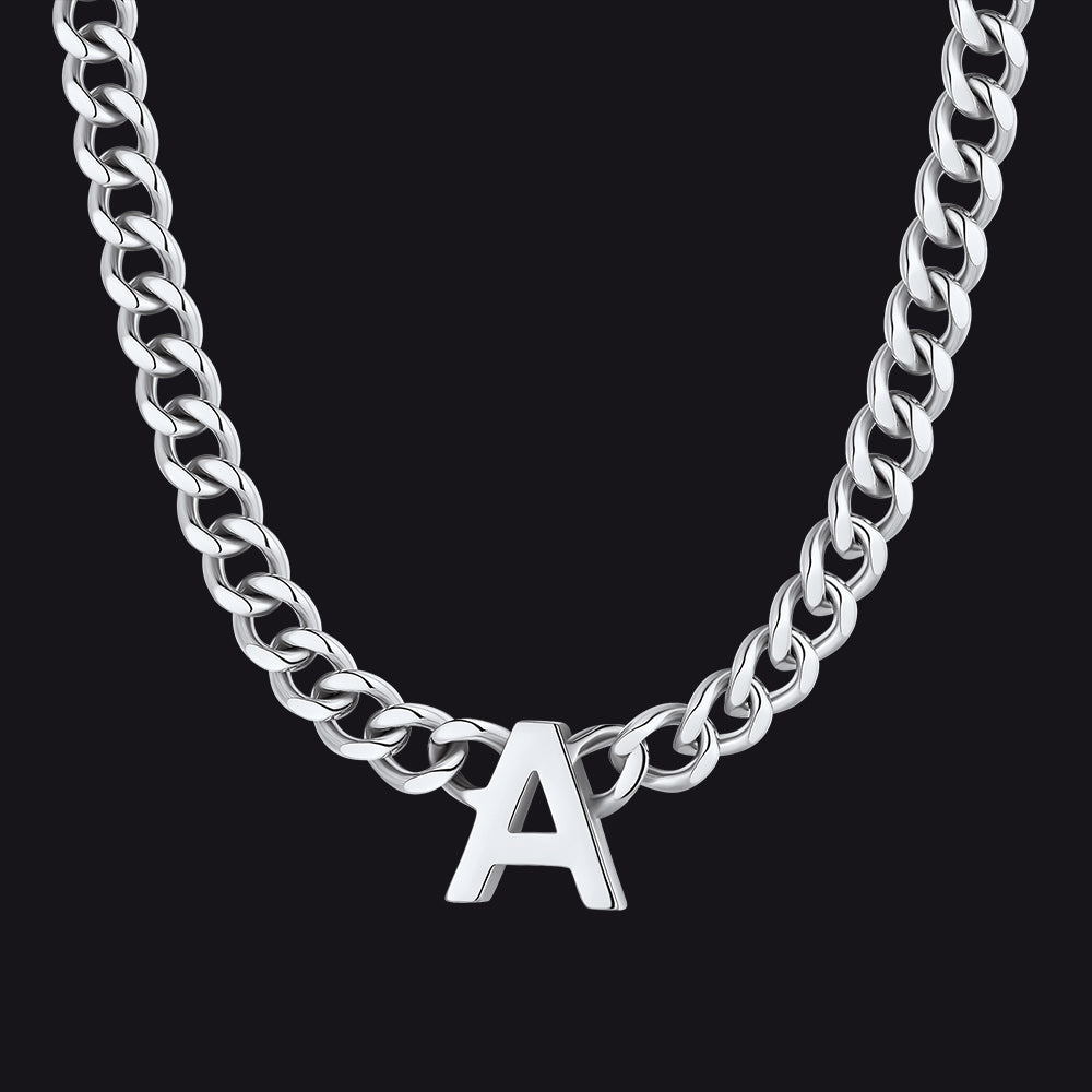 7mm Custom Initial Letter Cuban Link Chain Necklace for
