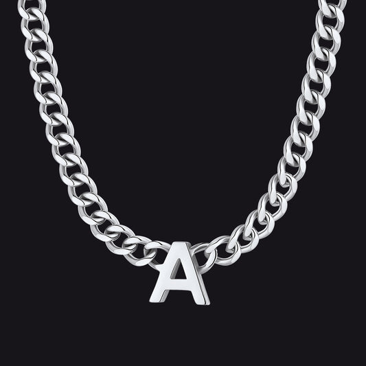 7mm Custom Initial Letter Cuban Link Chain Necklace for