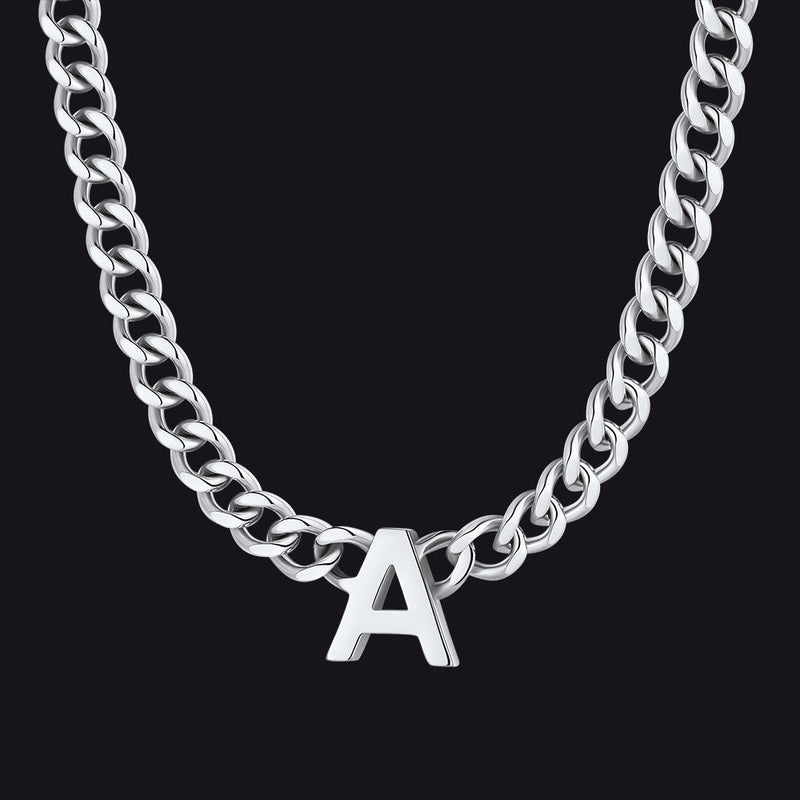 7mm Custom Initial Letter Cuban Link Chain Necklace for