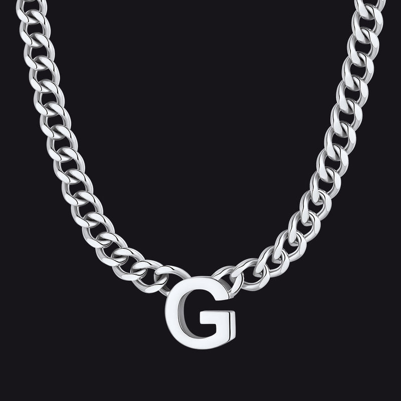 7mm Custom Initial Letter Cuban Link Chain Necklace for