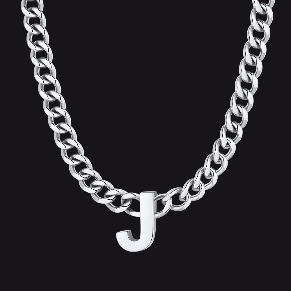 7mm Custom Initial Letter Cuban Link Chain Necklace for