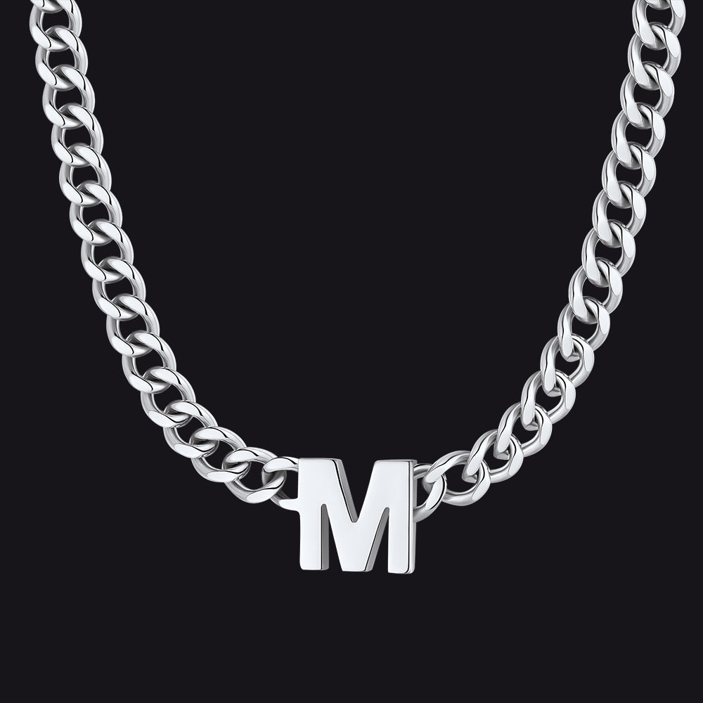 7mm Custom Initial Letter Cuban Link Chain Necklace for