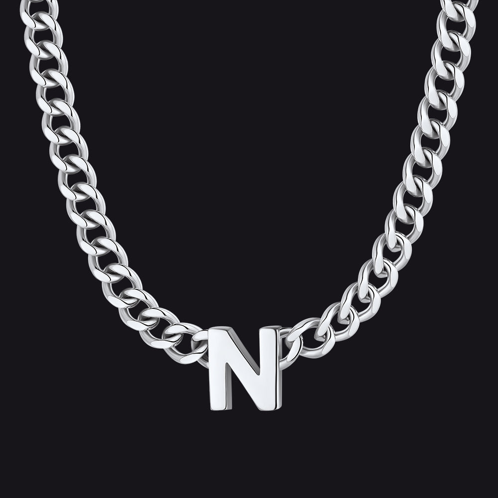 7mm Custom Initial Letter Cuban Link Chain Necklace for