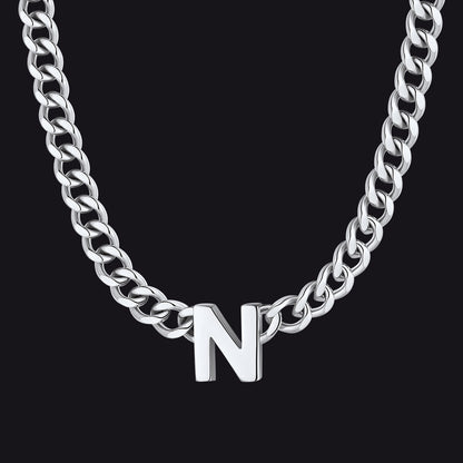 7mm Custom Initial Letter Cuban Link Chain Necklace for