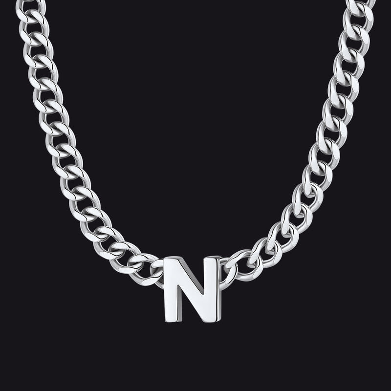 7mm Custom Initial Letter Cuban Link Chain Necklace for