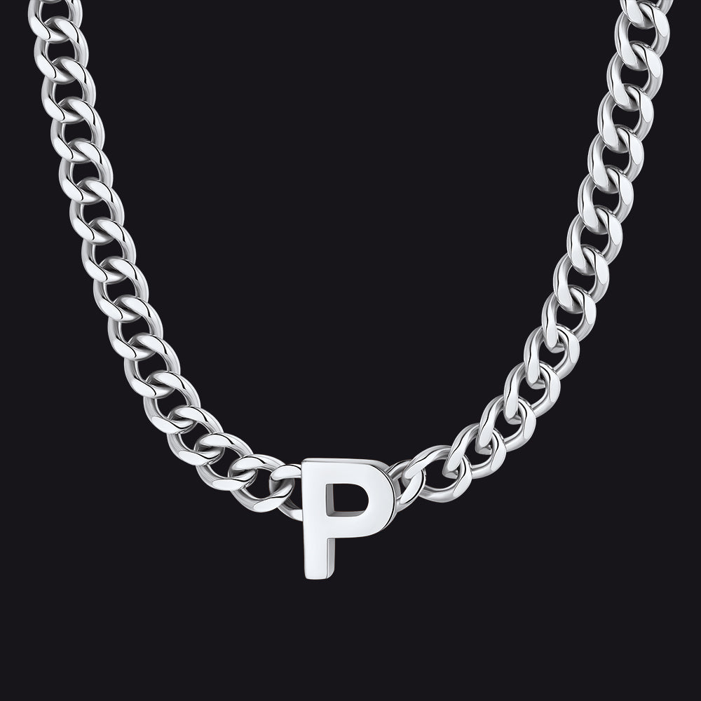 7mm Custom Initial Letter Cuban Link Chain Necklace for