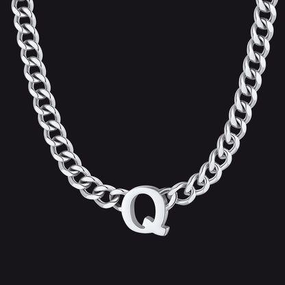 7mm Custom Initial Letter Cuban Link Chain Necklace for