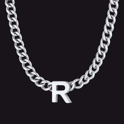 7mm Custom Initial Letter Cuban Link Chain Necklace for