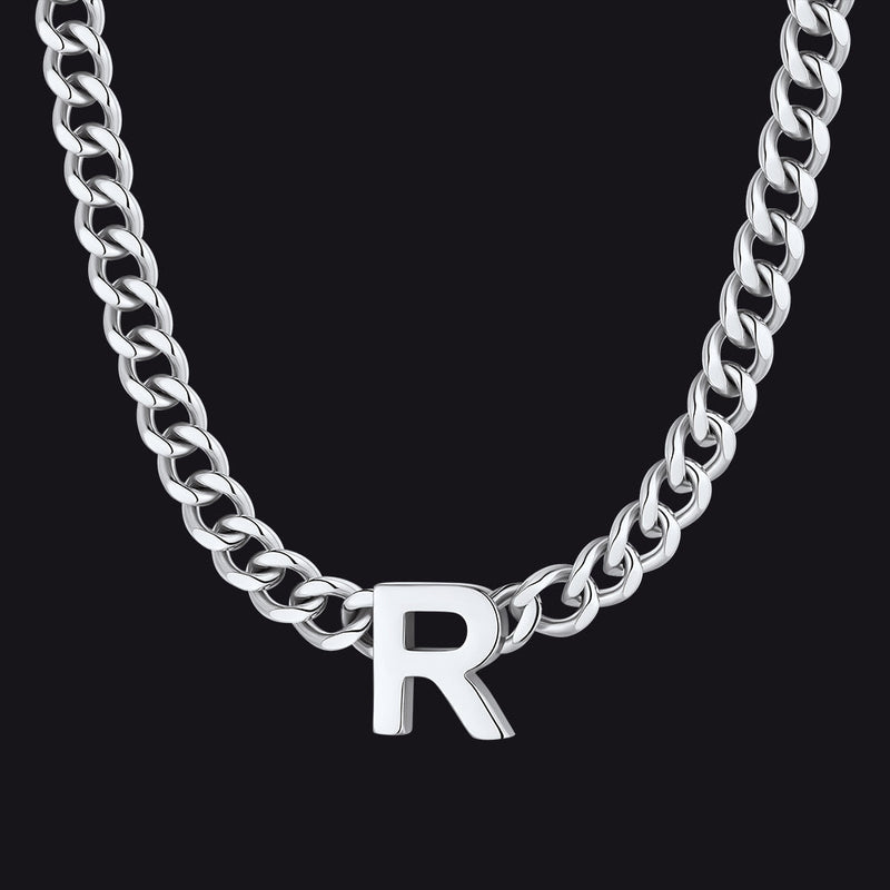 7mm Custom Initial Letter Cuban Link Chain Necklace for