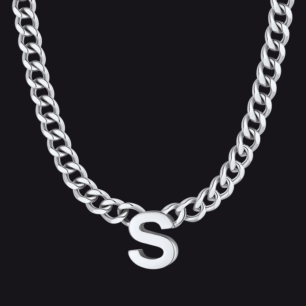 7mm Custom Initial Letter Cuban Link Chain Necklace for