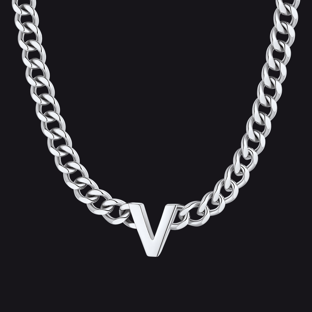 7mm Custom Initial Letter Cuban Link Chain Necklace for