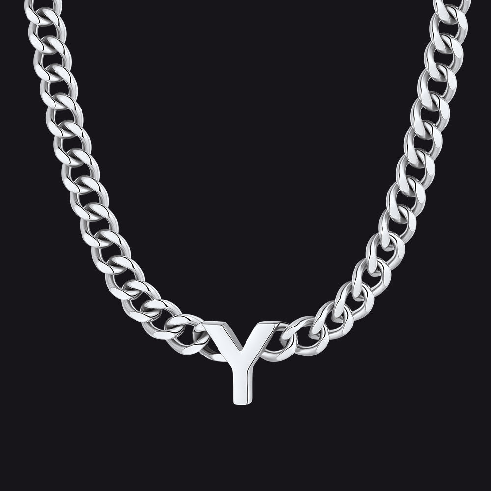 7mm Custom Initial Letter Cuban Link Chain Necklace for