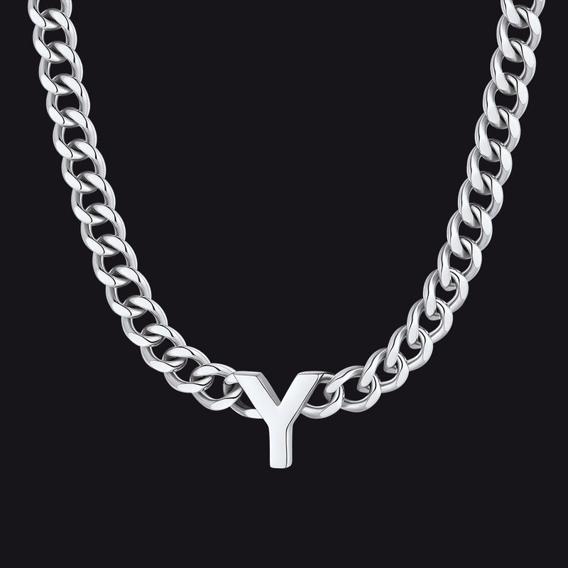 7mm Custom Initial Letter Cuban Link Chain Necklace for