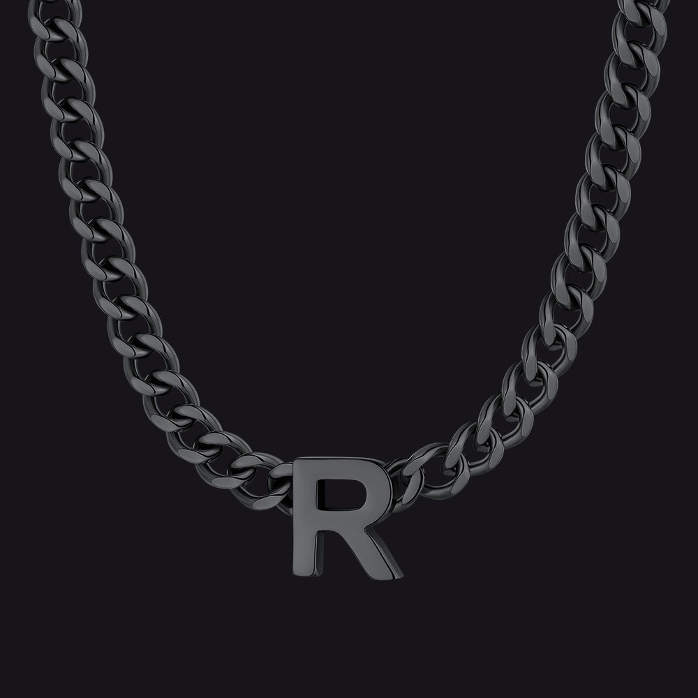 7mm Custom Initial Letter Cuban Link Chain Necklace for
