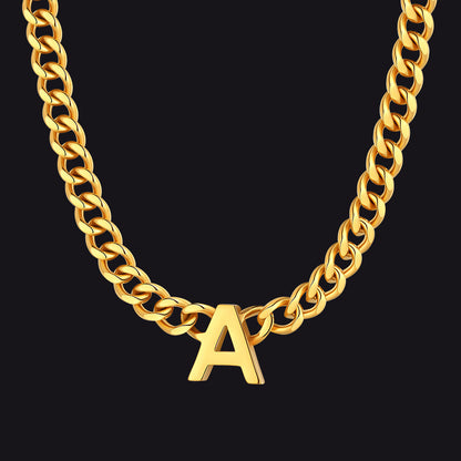 7mm Custom Initial Letter Cuban Link Chain Necklace for