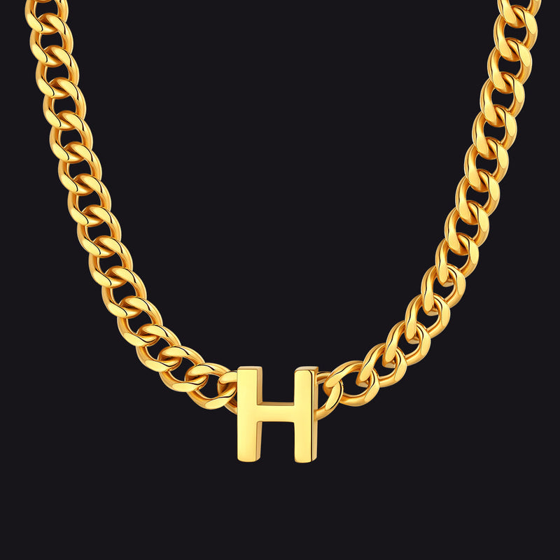 7mm Custom Initial Letter Cuban Link Chain Necklace for